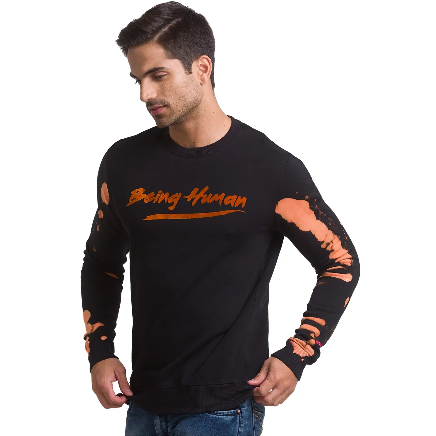 Black Regular Fit Round Neck Long Sleeves Cotton Men's Sweatshirt by Being Human Clothing - Image 2