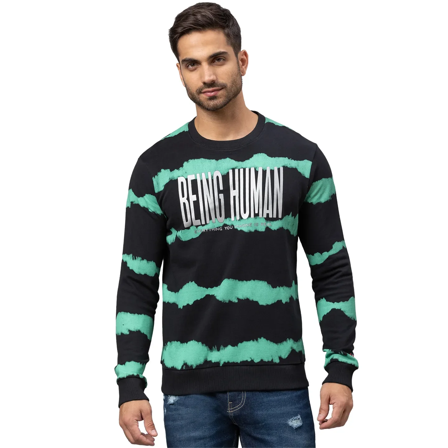 Black Regular Fit Round Neck Long Sleeves Cotton Men's Sweatshirt by Being Human Clothing
