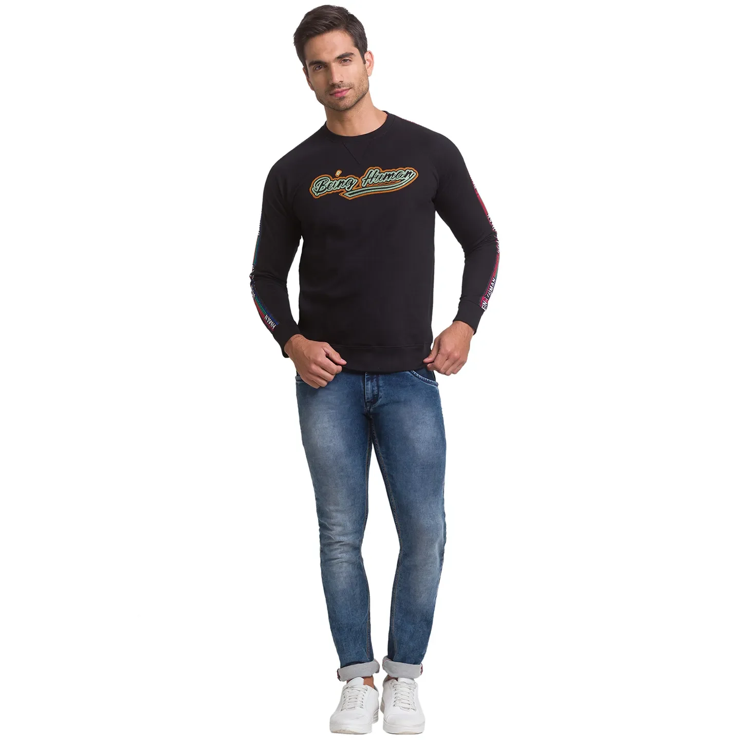 Black Regular Fit Round Neck Men's Sweatshirt by Being Human Clothing - Image 3