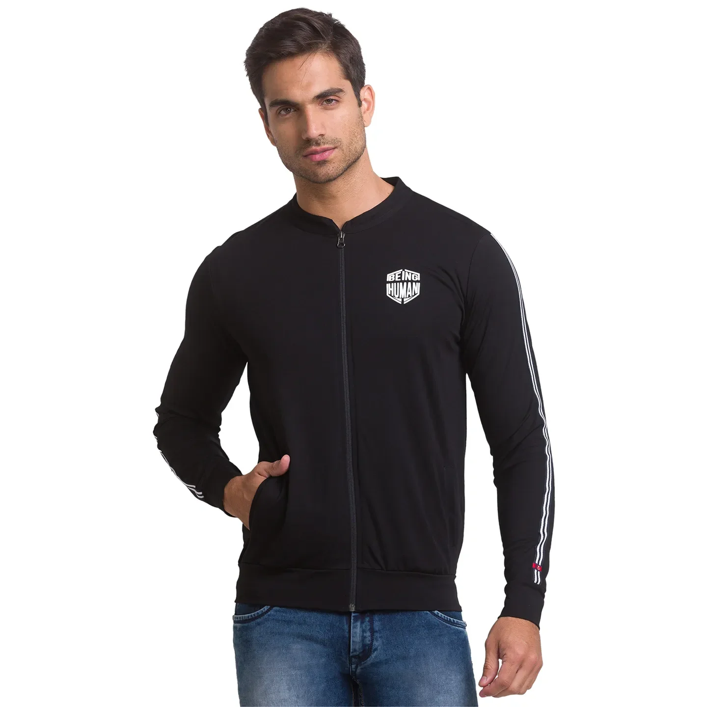 Black Regular Fit Round Neck Long Sleeves Rayon Men's Sweatshirt by Being Human Clothing