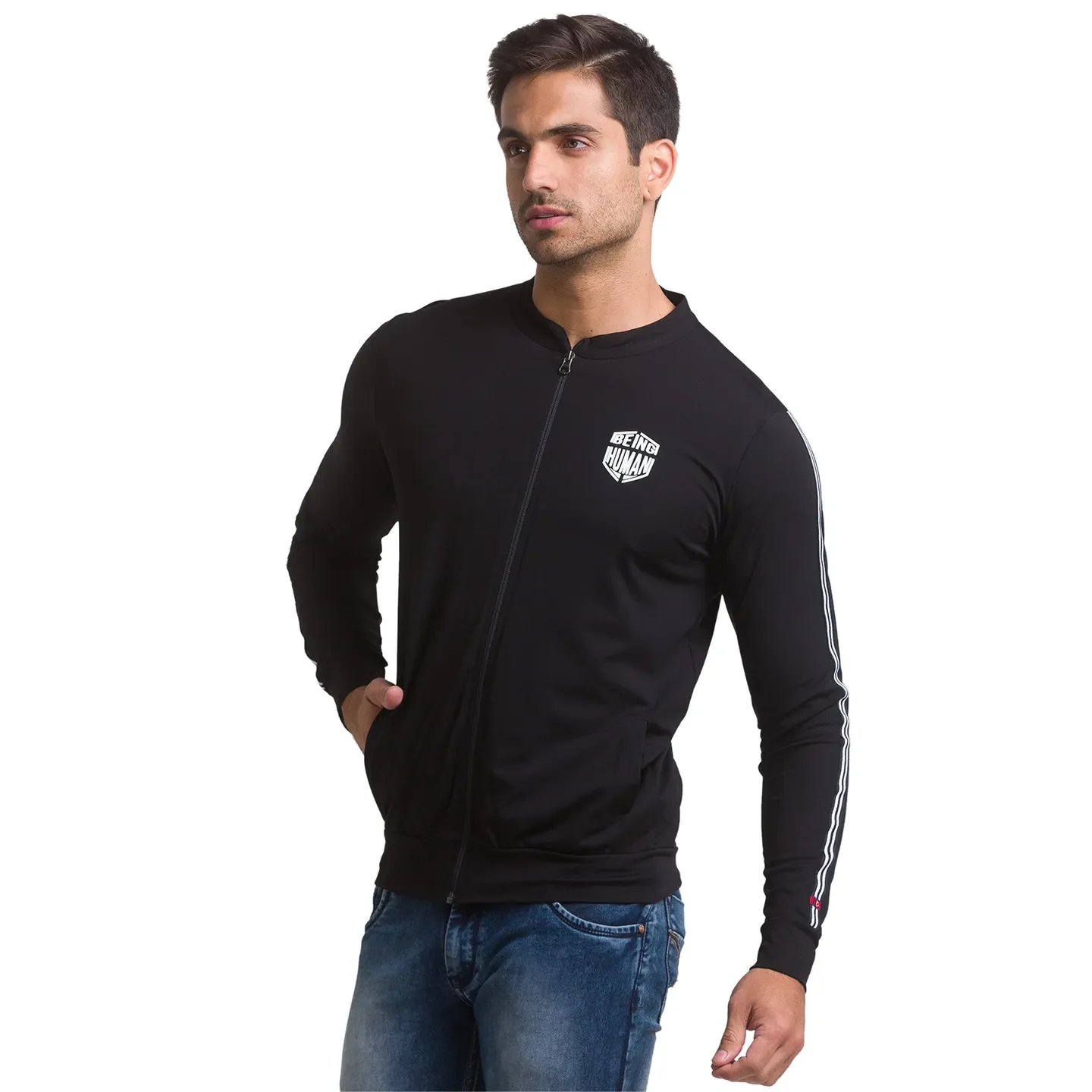 Black Regular Fit Round Neck Long Sleeves Rayon Men's Sweatshirt by Being Human Clothing - Image 4