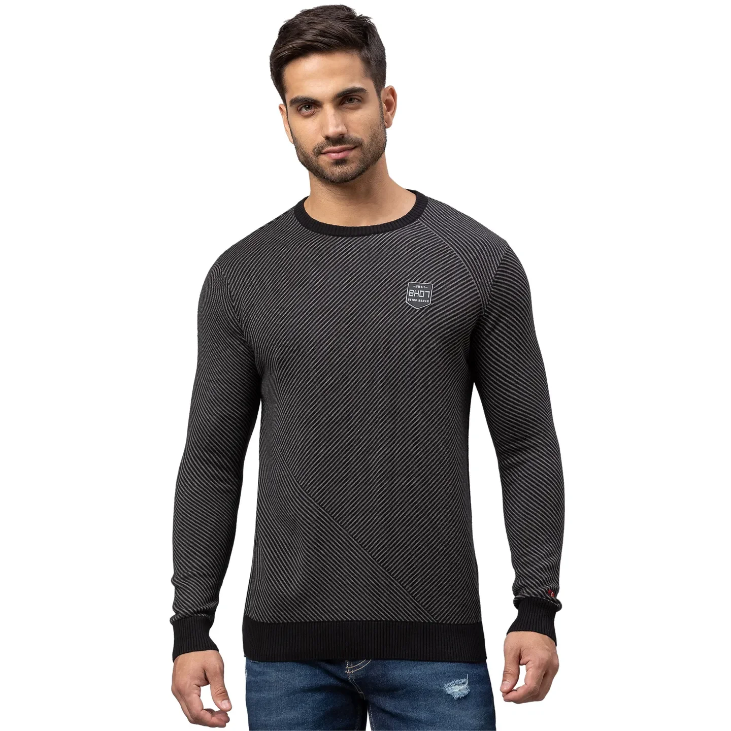 Black Regular Fit Round Neck Long Sleeves Cotton Men's Sweatshirt by Being Human Clothing