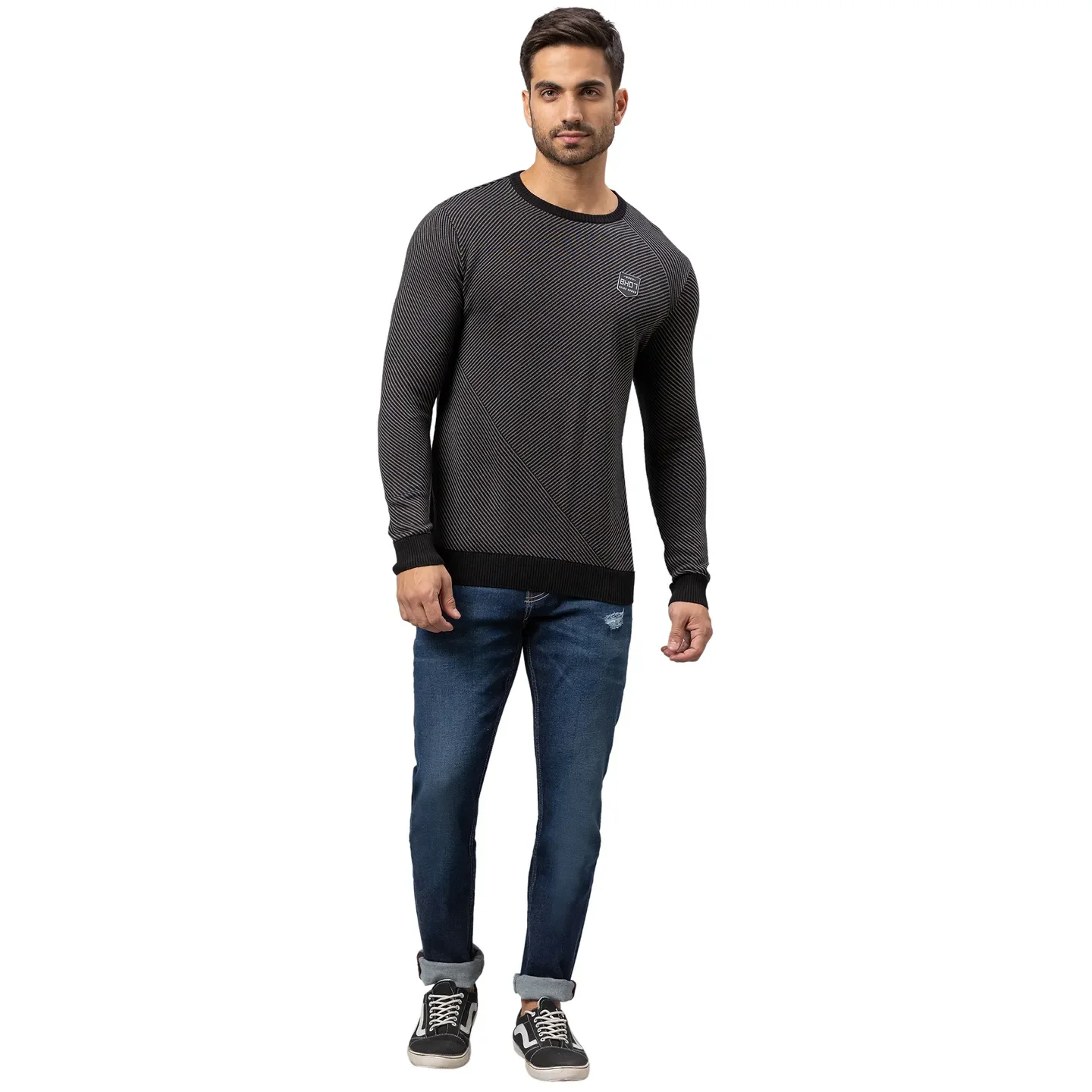 Black Regular Fit Round Neck Long Sleeves Cotton Men's Sweatshirt by Being Human Clothing - Image 2