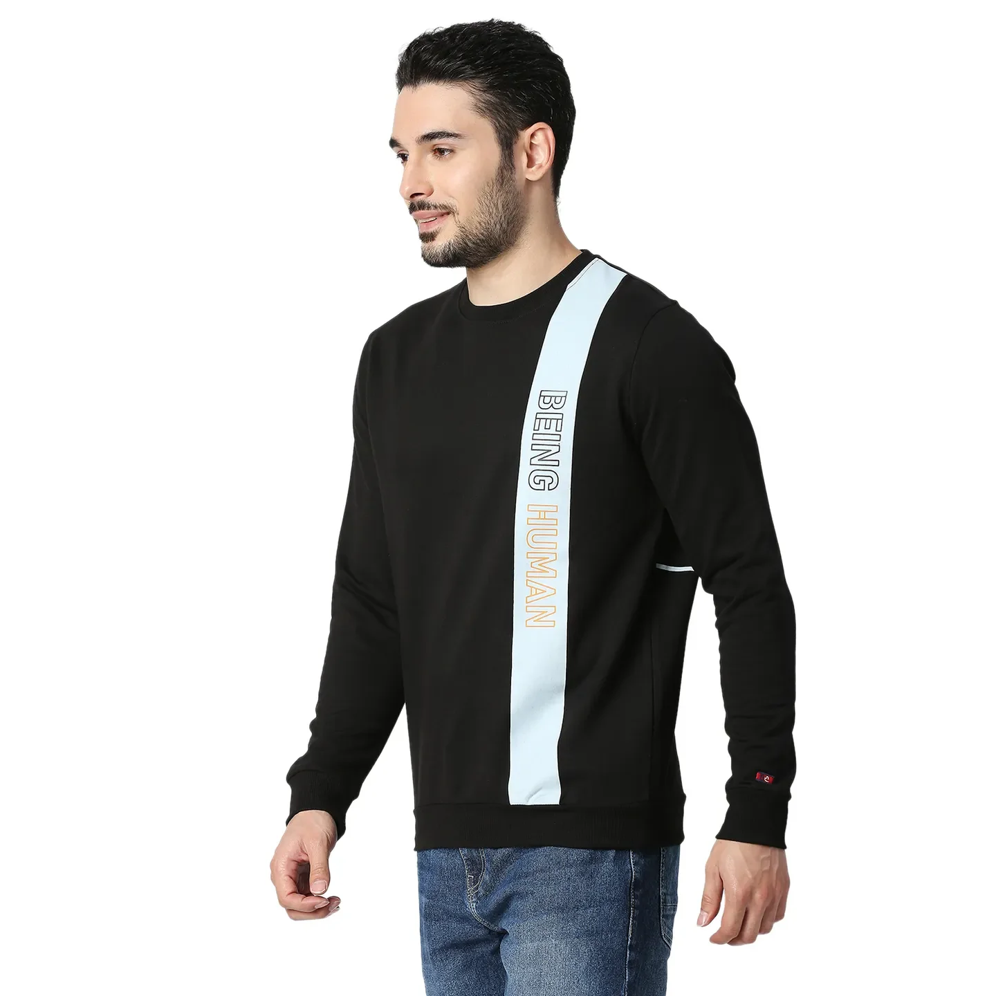 Black Regular Fit Round Neck Long Sleeves Cotton Men's Sweatshirt by Being Human Clothing - Image 2