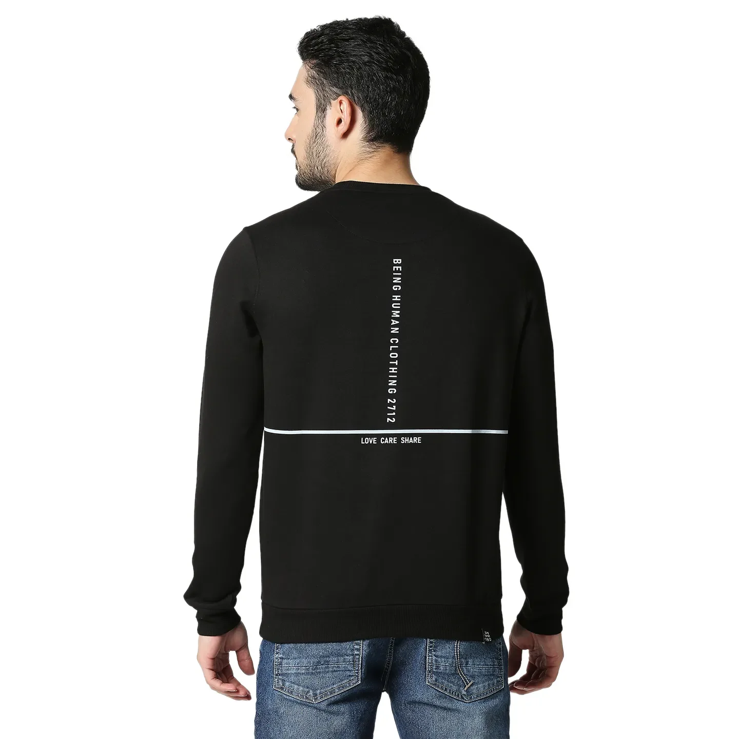 Black Regular Fit Round Neck Long Sleeves Cotton Men's Sweatshirt by Being Human Clothing - Image 3