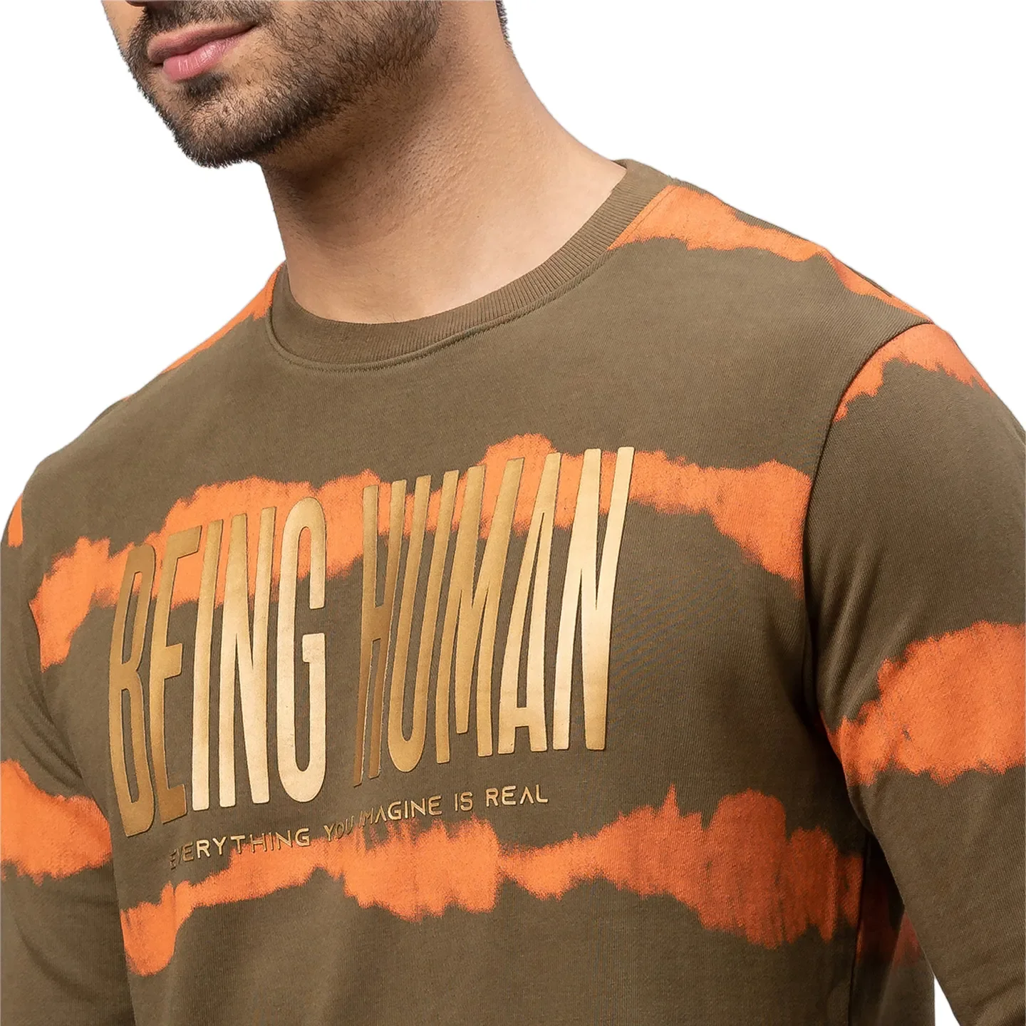 Olive Regular Fit Round Neck Long Sleeves Cotton Men's Sweatshirt by Being Human Clothing - Image 5