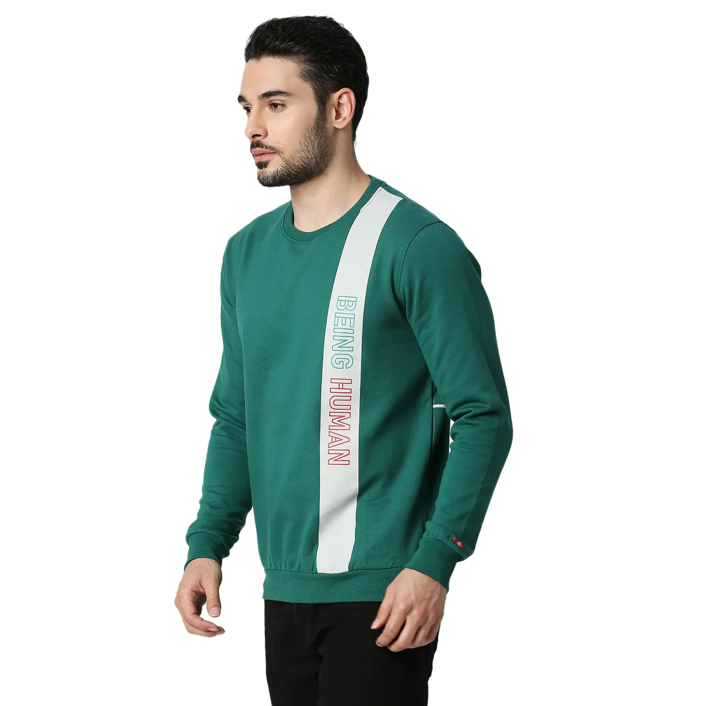 Green Regular Fit Round Neck Long Sleeves Cotton Men's Sweatshirt by Being Human Clothing - Image 2