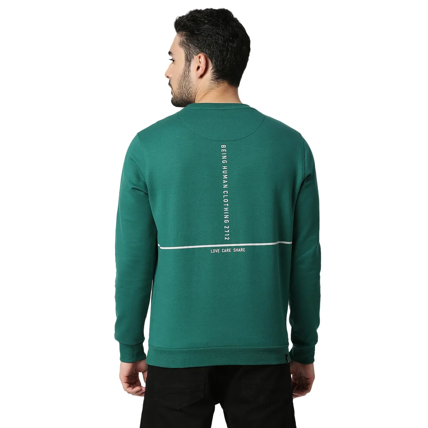 Green Regular Fit Round Neck Long Sleeves Cotton Men's Sweatshirt by Being Human Clothing - Image 3