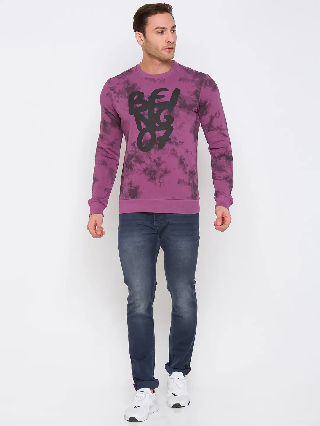 Purple Regular Fit Round Neck Long Sleeves Cotton Men's Sweatshirt by Being Human Clothing - Image 2