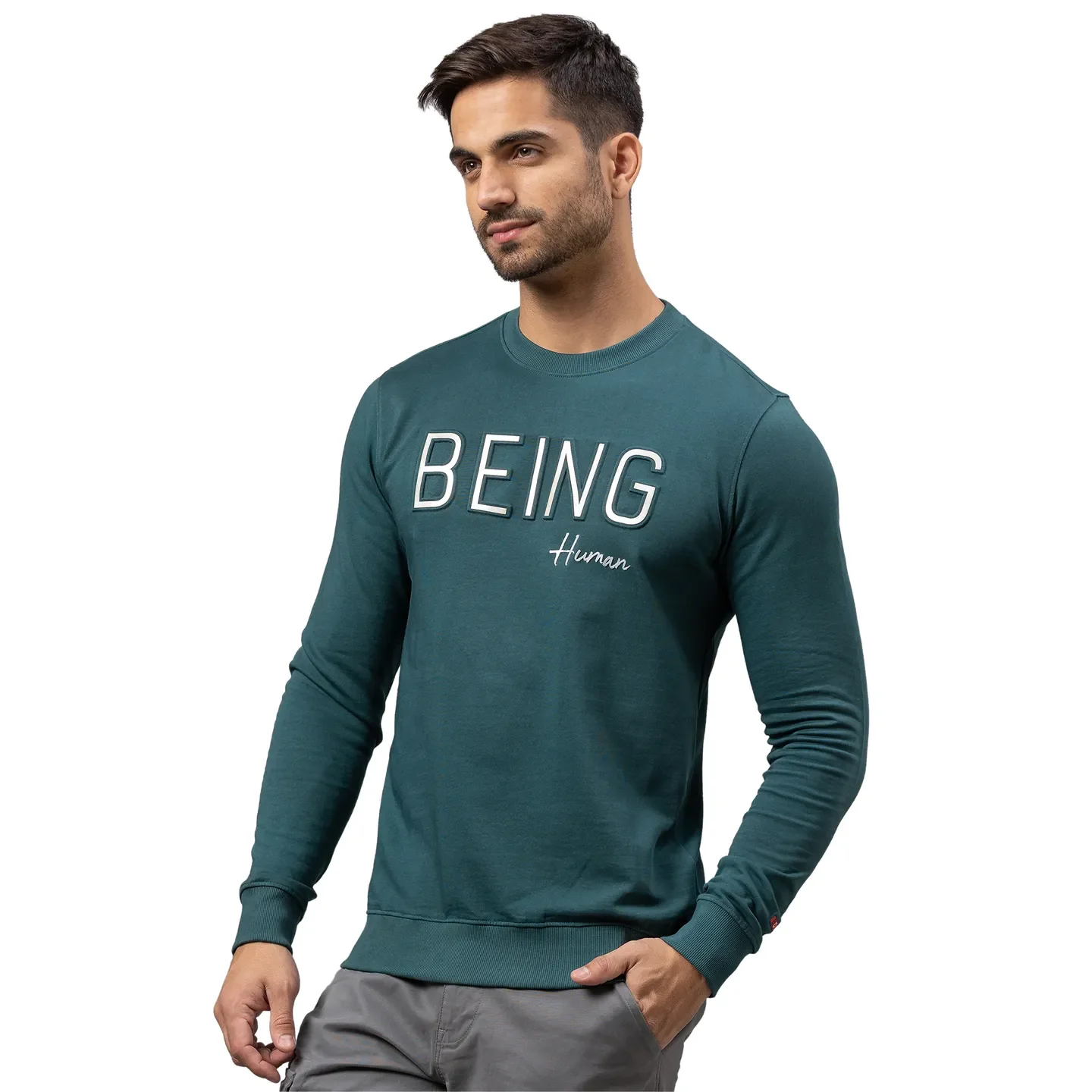 Forest Green Regular Fit Men's Sweatshirt by Being Human Clothing - Image 4