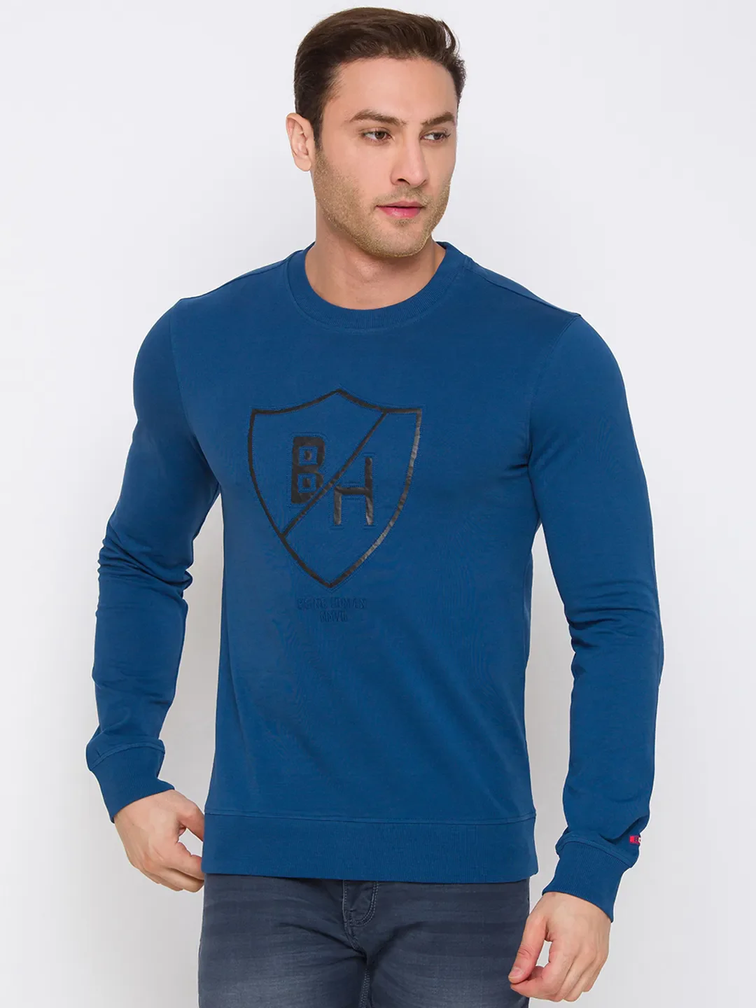 Blue Regular Fit Round Neck Long Sleeves Cotton Men's Sweatshirt by Being Human Clothing