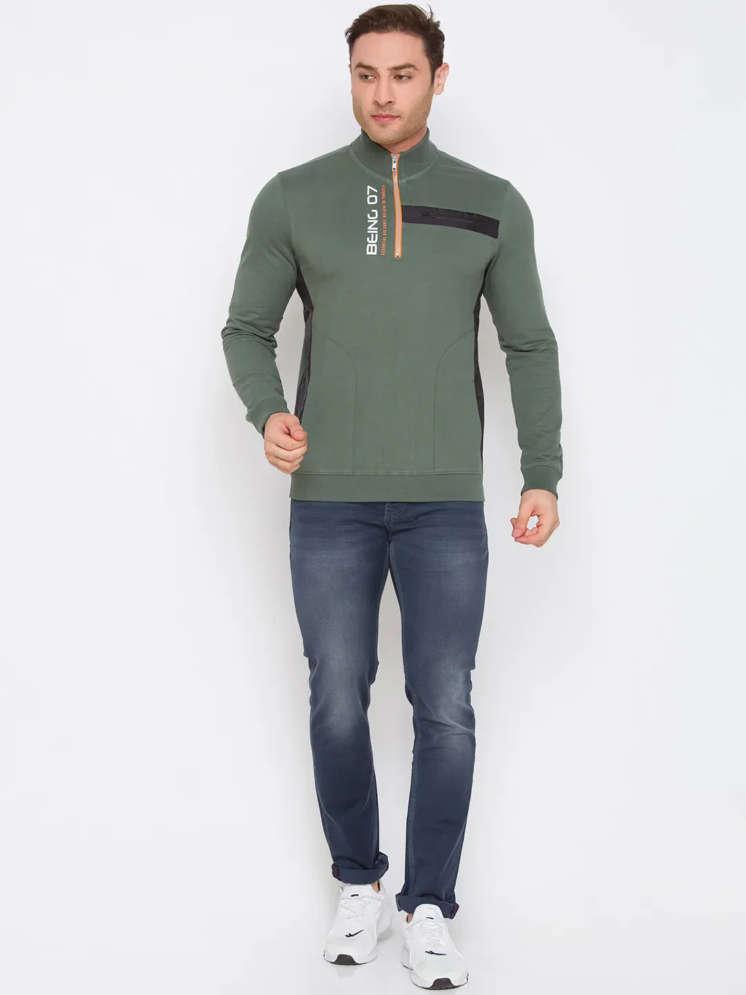 Green Regular Fit Round Neck Long Sleeves Cotton Men's Sweatshirt by Being Human Clothing - Image 3