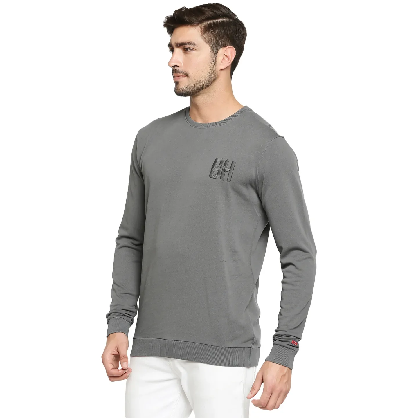 Grey Regular Fit Round Neck Long Sleeves Cotton Men's Sweatshirt by Being Human Clothing - Image 2