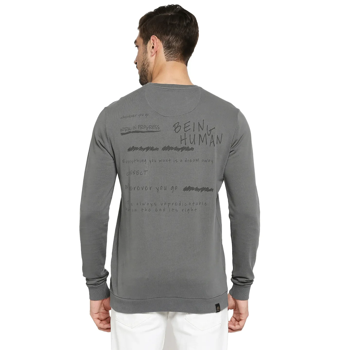 Grey Regular Fit Round Neck Long Sleeves Cotton Men's Sweatshirt by Being Human Clothing - Image 4