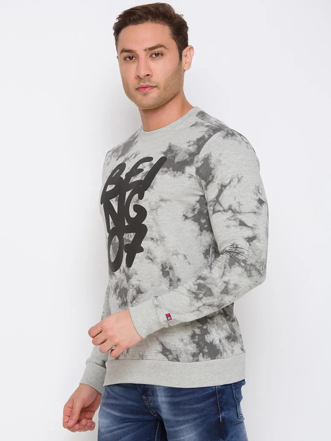 Grey Regular Fit Round Neck Long Sleeves Cotton Men's Sweatshirt by Being Human Clothing - Image 2