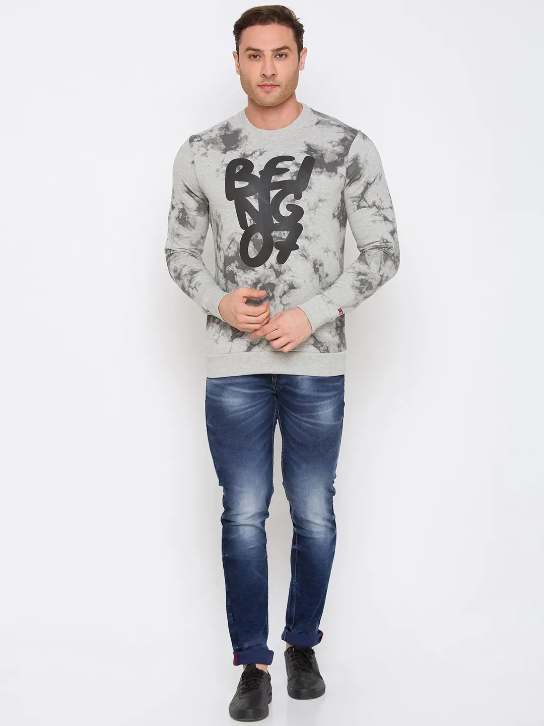 Grey Regular Fit Round Neck Long Sleeves Cotton Men's Sweatshirt by Being Human Clothing - Image 3