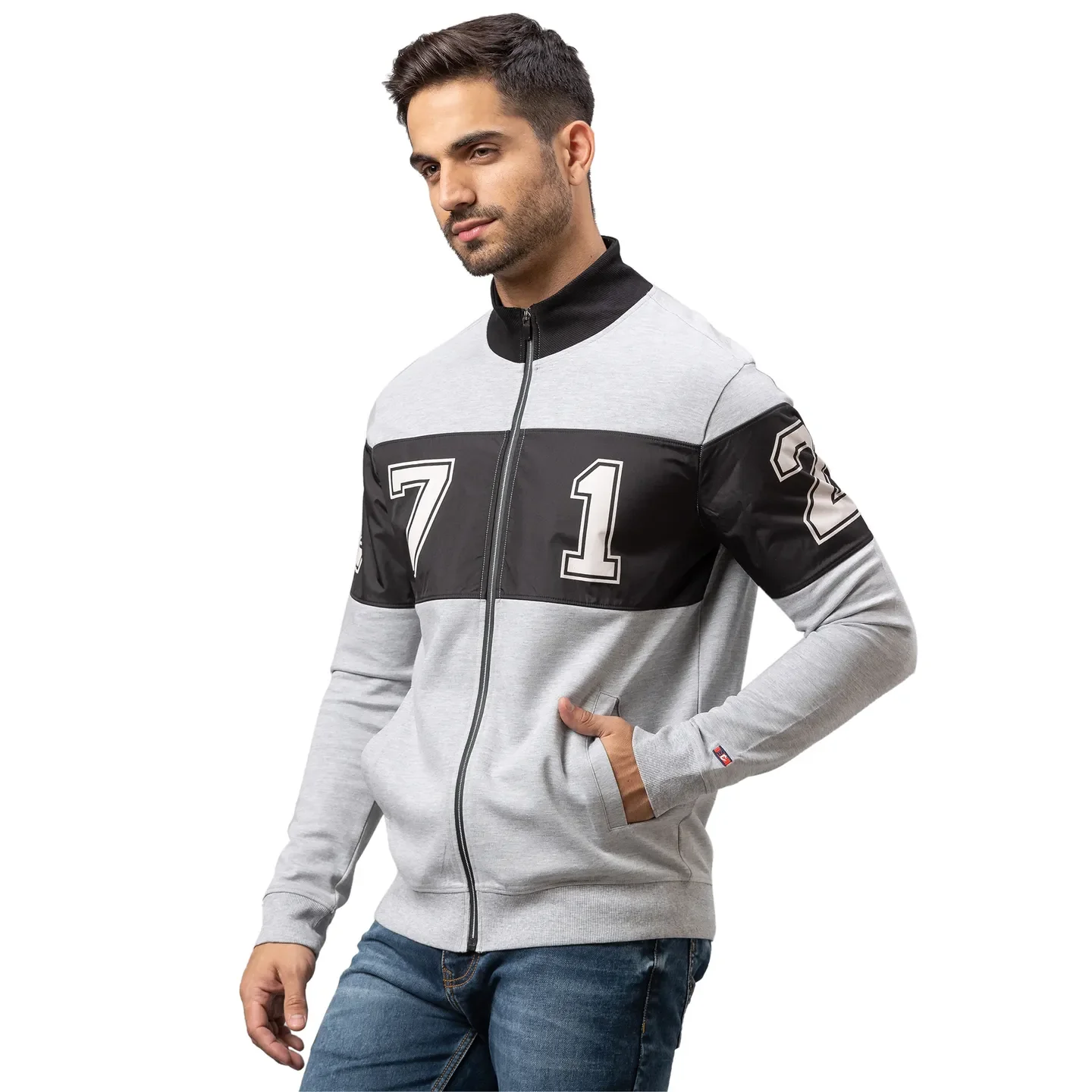 Grey Regular Fit Round Neck Long Sleeves Cotton Men's Sweatshirt by Being Human Clothing - Image 4