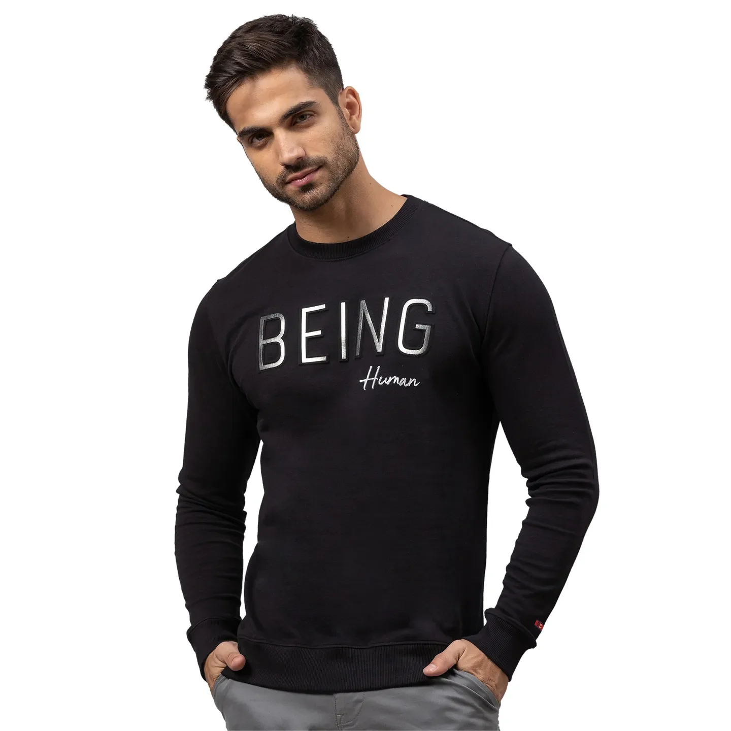 Black Regular Fit Round Neck Long Sleeves Cotton Men's Sweatshirt by Being Human Clothing
