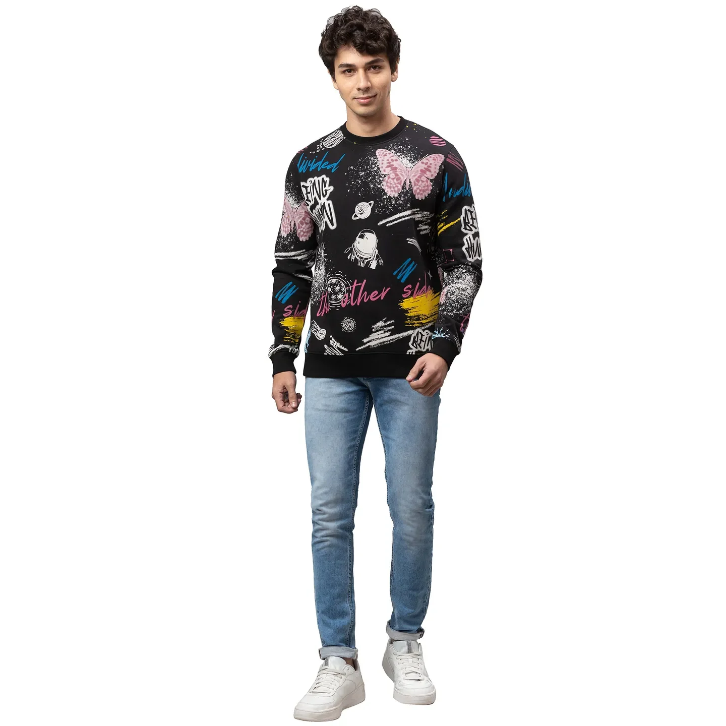 Black Regular Fit Round Neck Long Sleeves Cotton Men's Sweatshirt by Being Human Clothing - Image 2