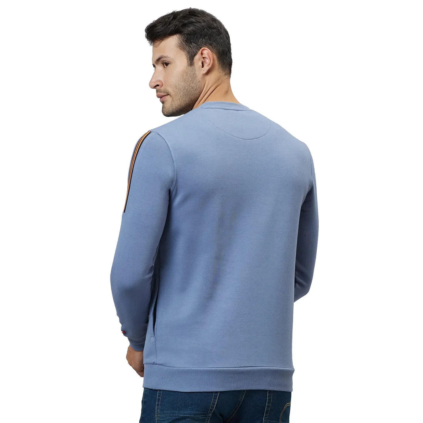 Blue Regular Fit Round Neck Long Sleeves Cotton Men's Sweatshirt by Being Human Clothing - Image 3