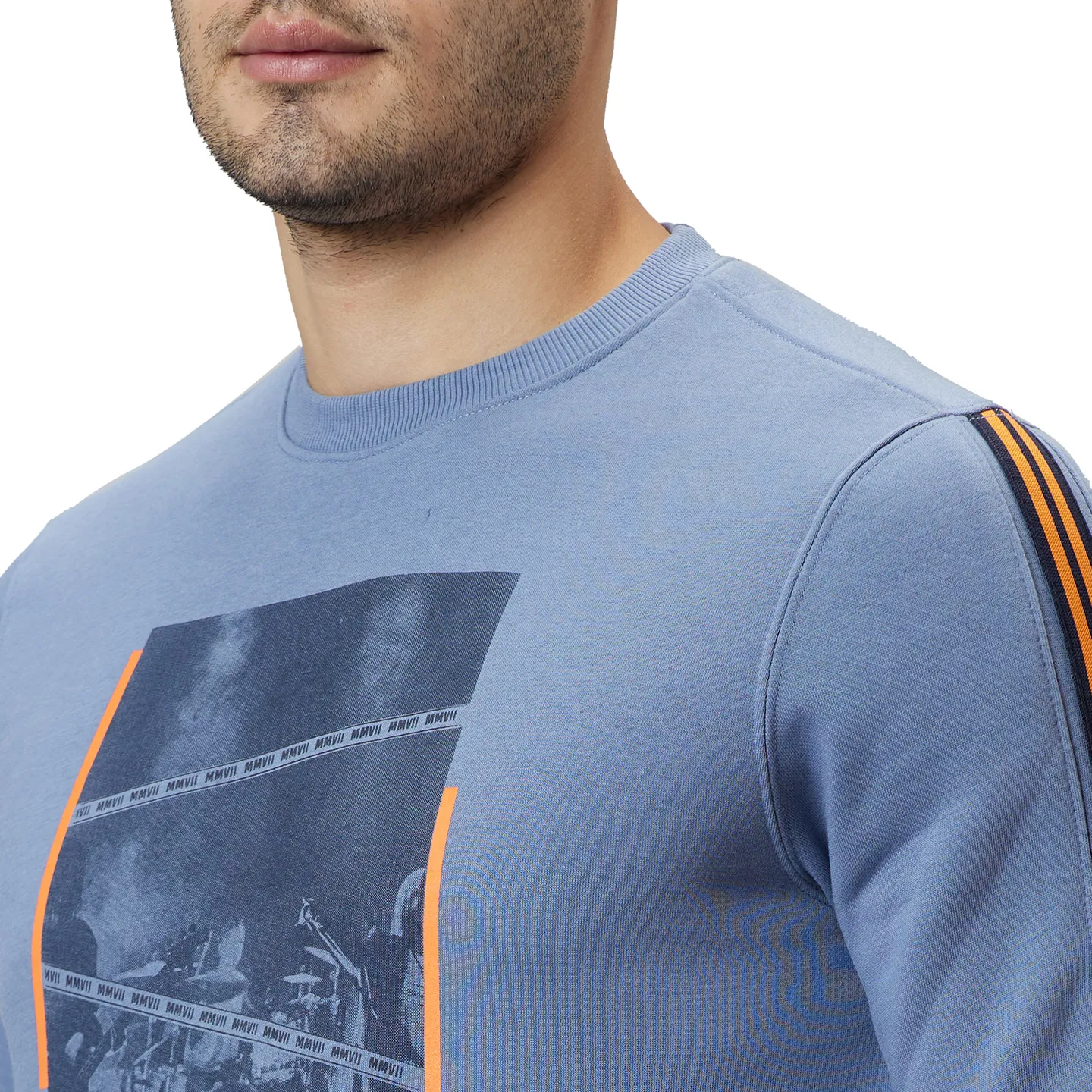 Blue Regular Fit Round Neck Long Sleeves Cotton Men's Sweatshirt by Being Human Clothing - Image 5