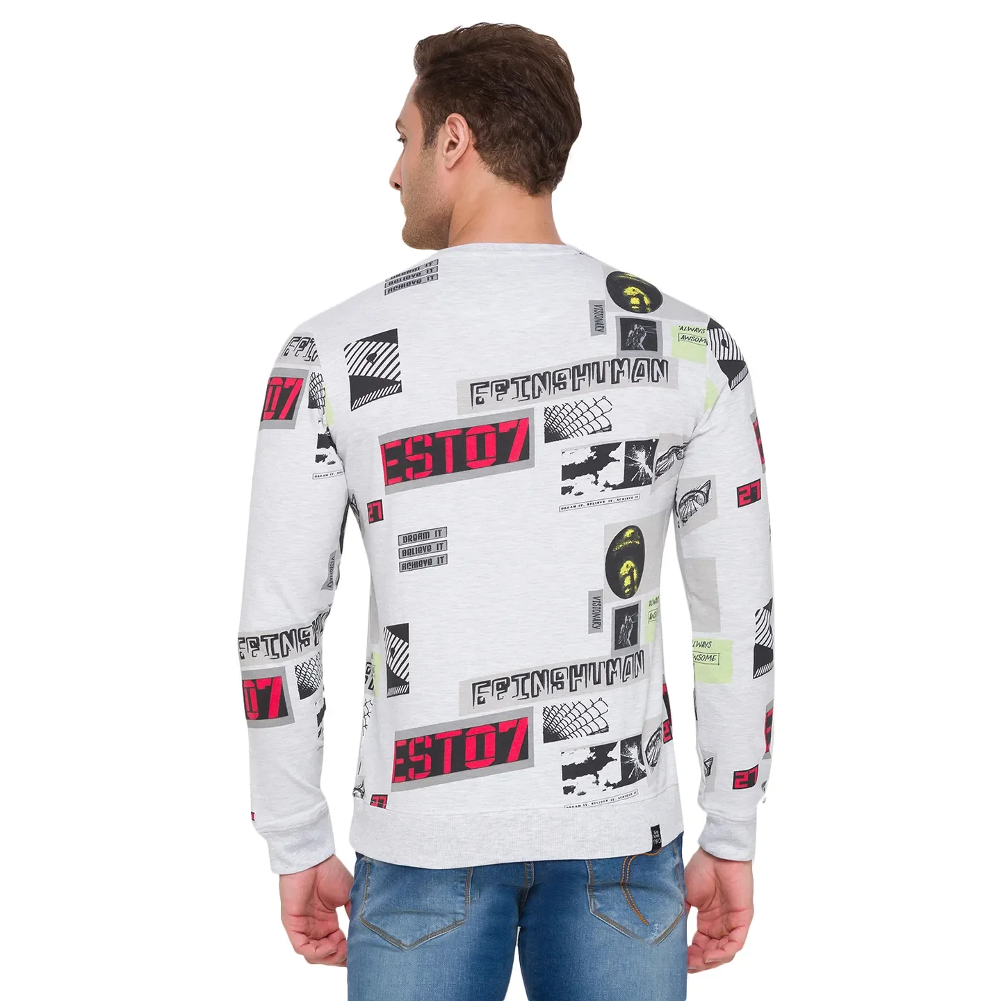Grey Regular Fit Round Neck Long Sleeves Cotton Men's Sweatshirt by Being Human Clothing - Image 3