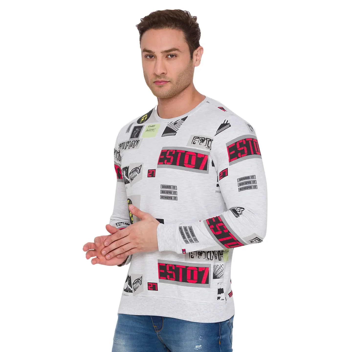 Grey Regular Fit Round Neck Long Sleeves Cotton Men's Sweatshirt by Being Human Clothing - Image 4