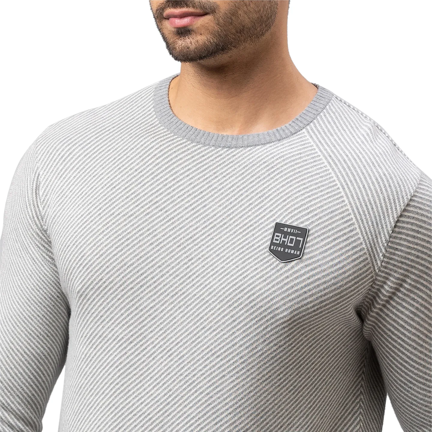 Grey Regular Fit Round Neck Long Sleeves Cotton Men's Sweatshirt by Being Human Clothing - Image 5