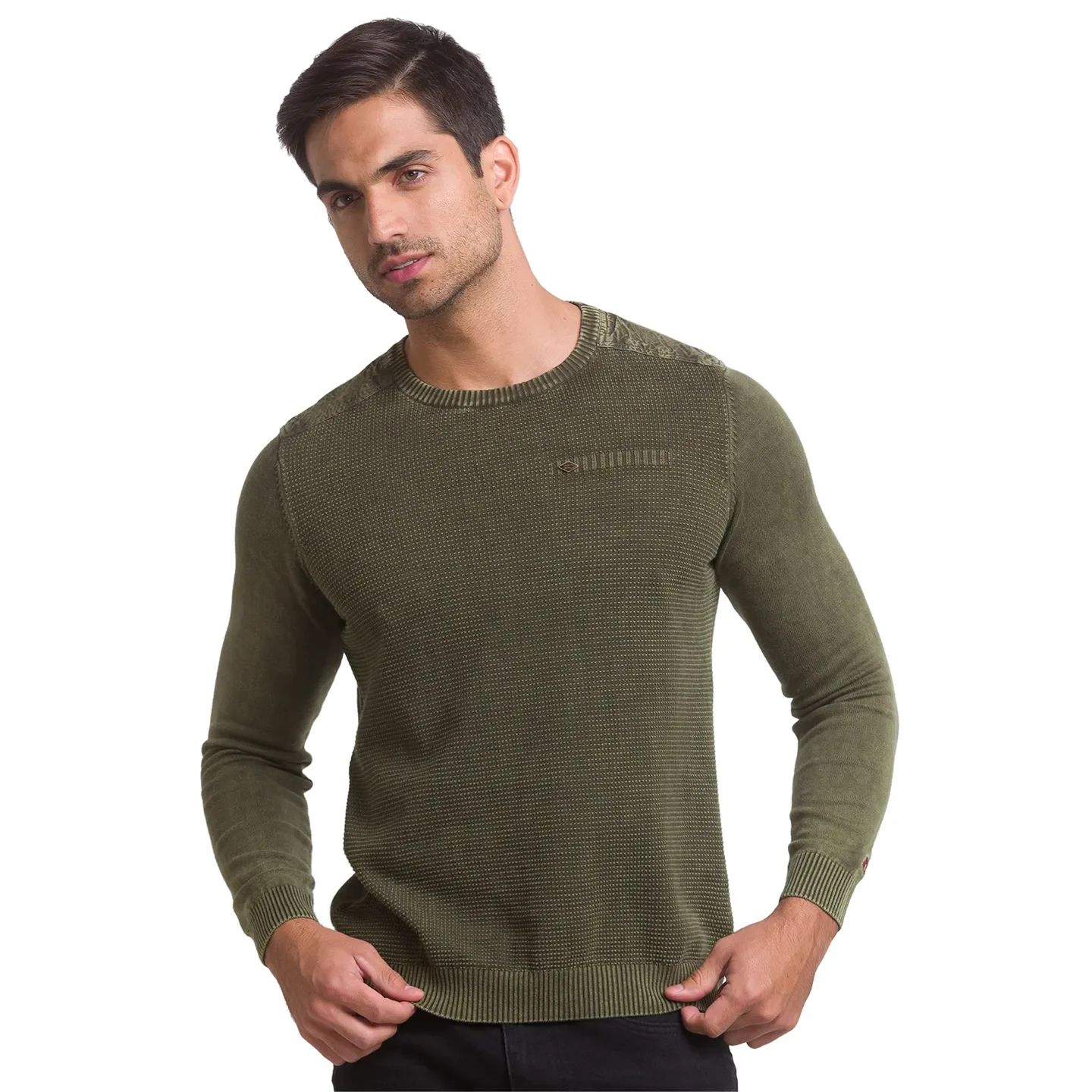Olive Regular Fit Round Neck Long Sleeves Cotton Men's Sweatshirt by Being Human Clothing
