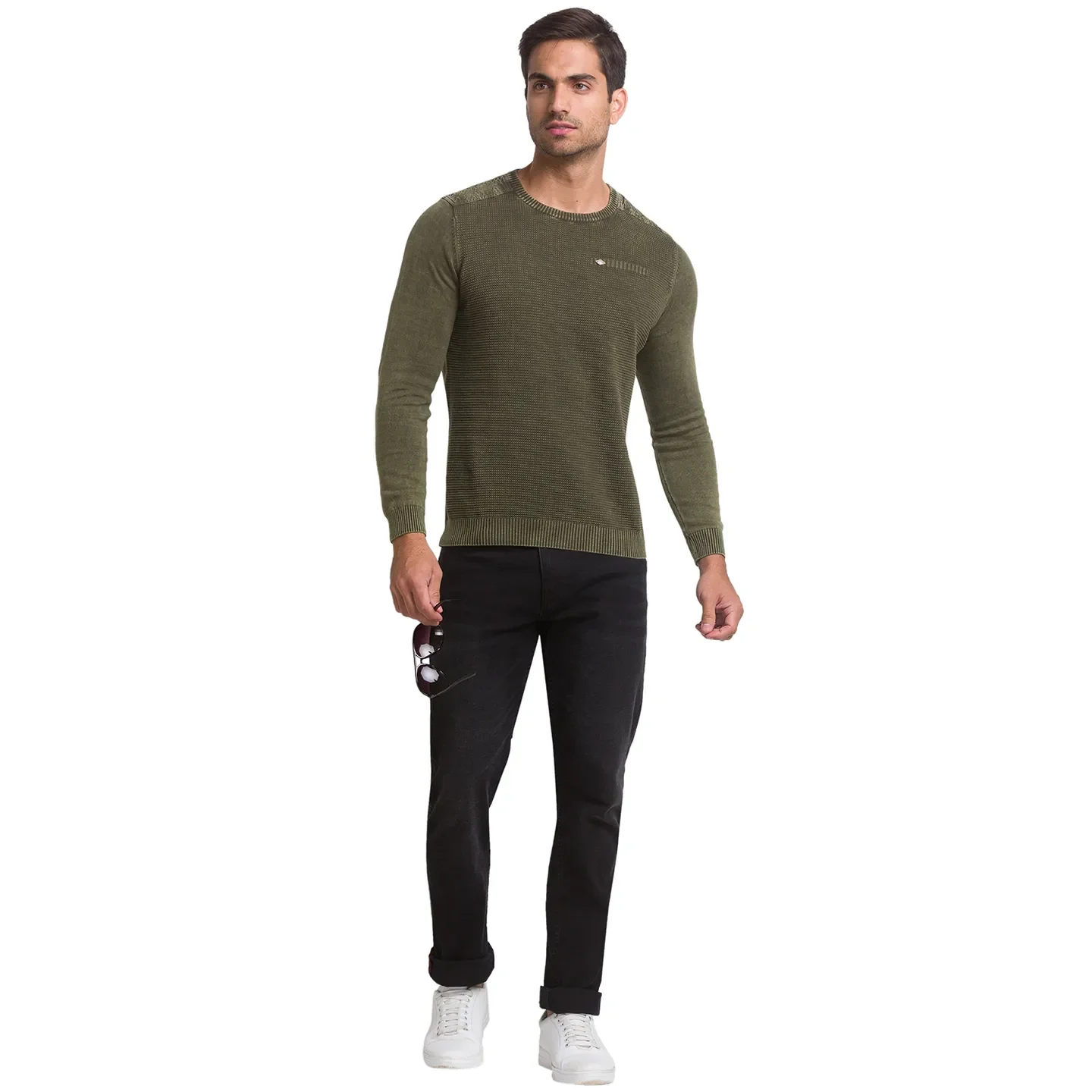 Olive Regular Fit Round Neck Long Sleeves Cotton Men's Sweatshirt by Being Human Clothing - Image 5