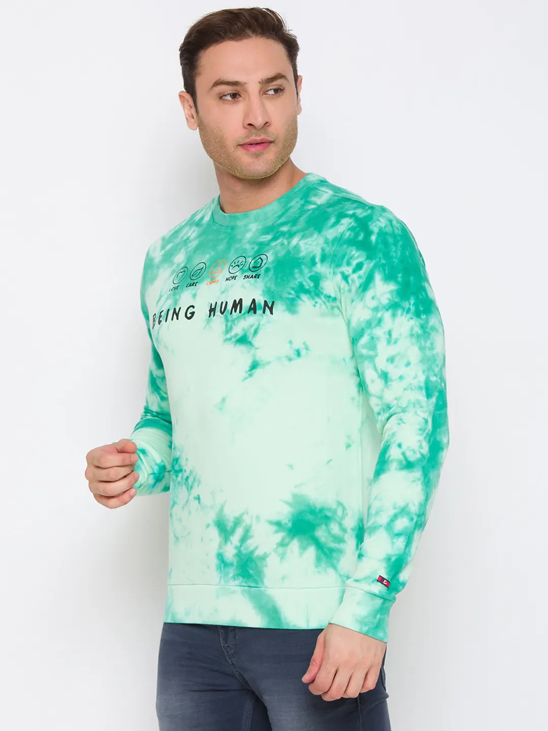 Green Regular Fit Round Neck Long Sleeves Cotton Men's Sweatshirt by Being Human Clothing - Image 3