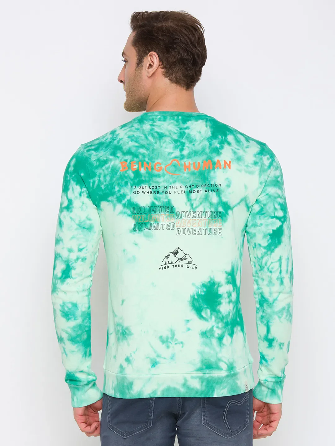 Green Regular Fit Round Neck Long Sleeves Cotton Men's Sweatshirt by Being Human Clothing - Image 4