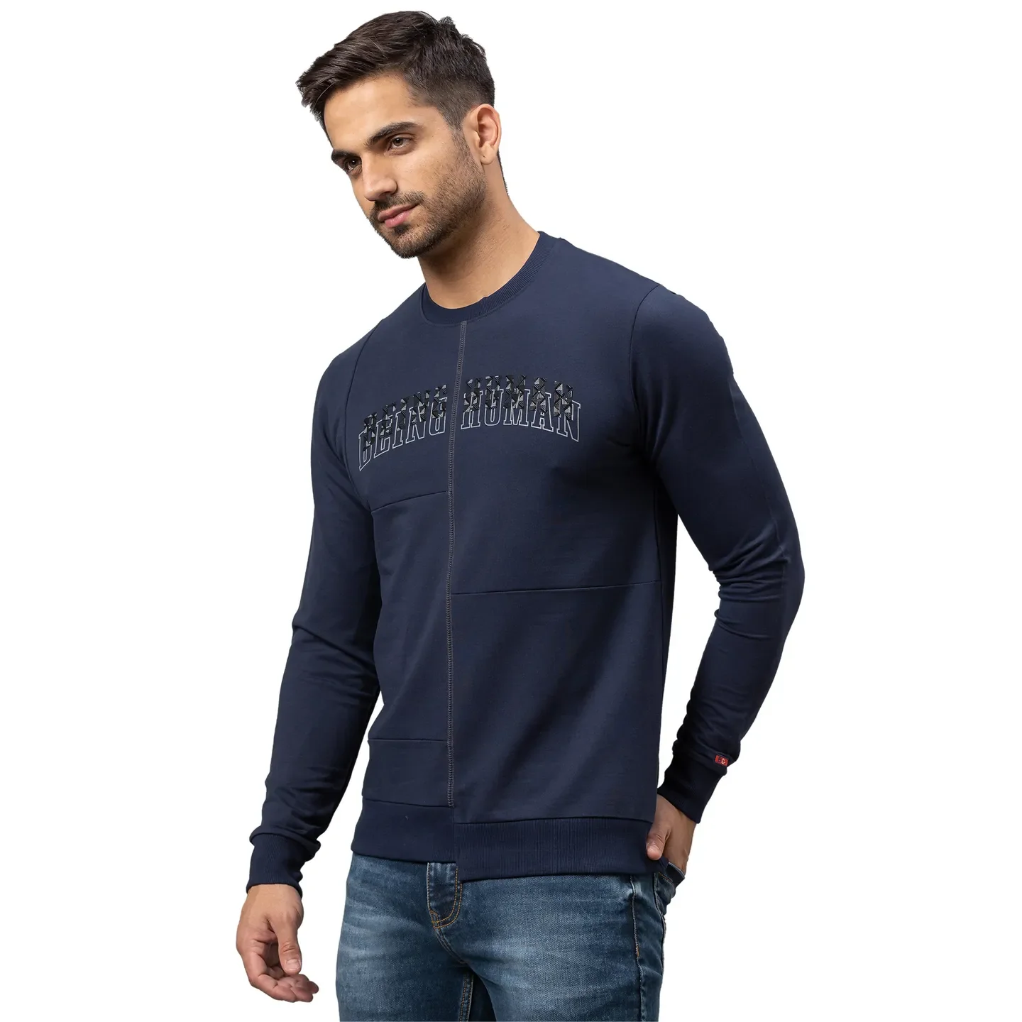 Navy Regular Fit Round Neck Men's Sweatshirt by Being Human Clothing - Image 4