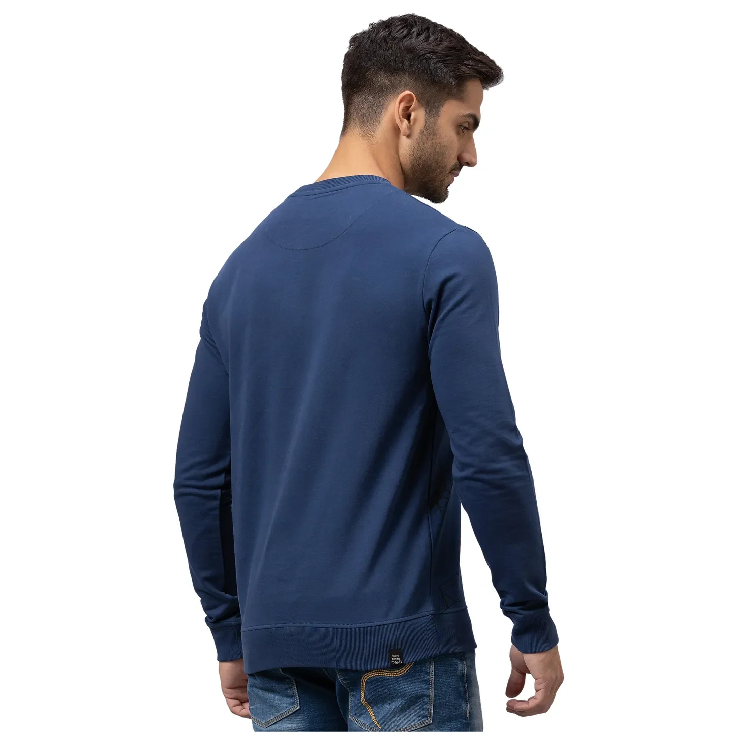 Blue Regular Fit Round Neck Long Sleeves Cotton Men's Sweatshirt by Being Human Clothing - Image 3