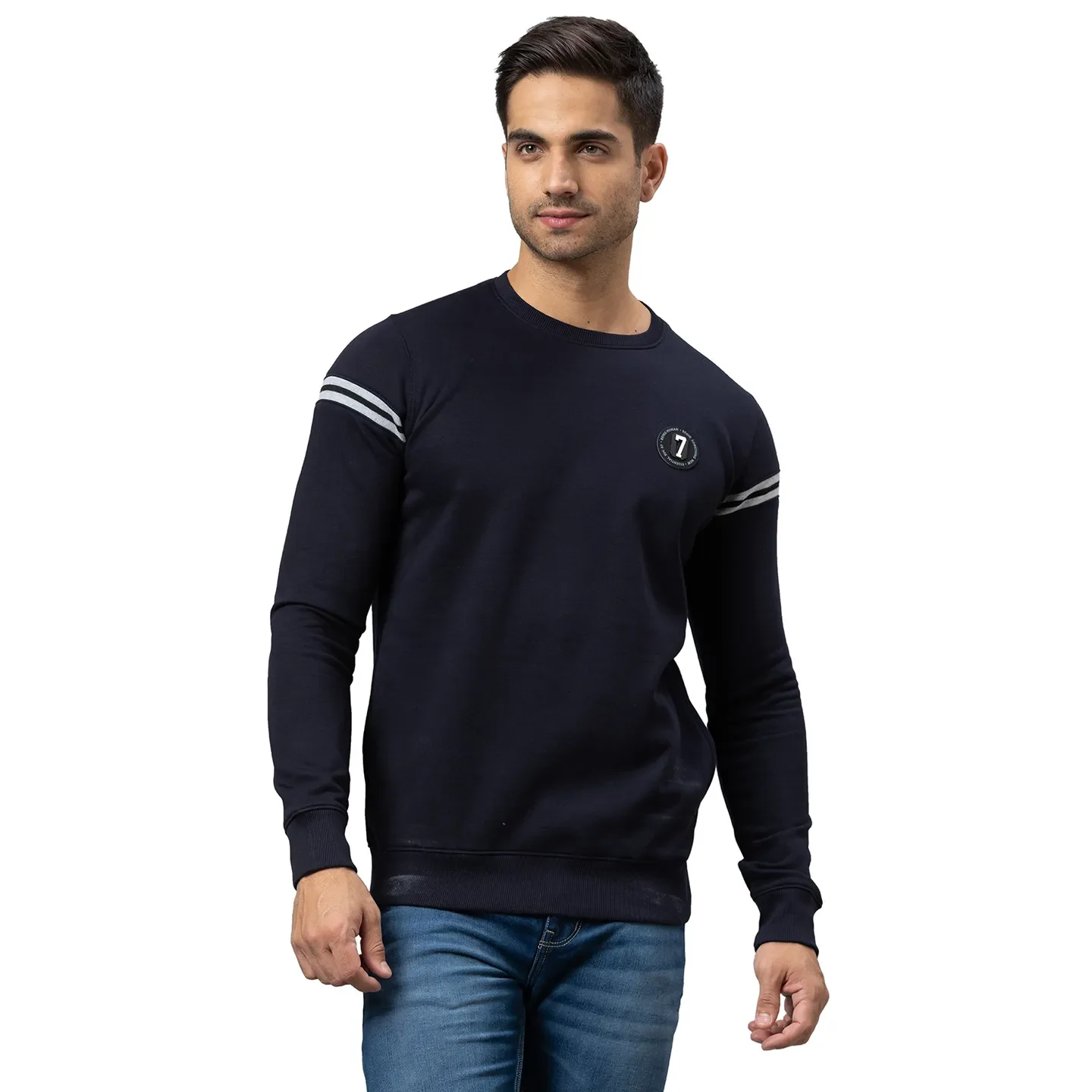 Blue Regular Fit Round Neck Long Sleeves Cotton Men's Sweatshirt by Being Human Clothing