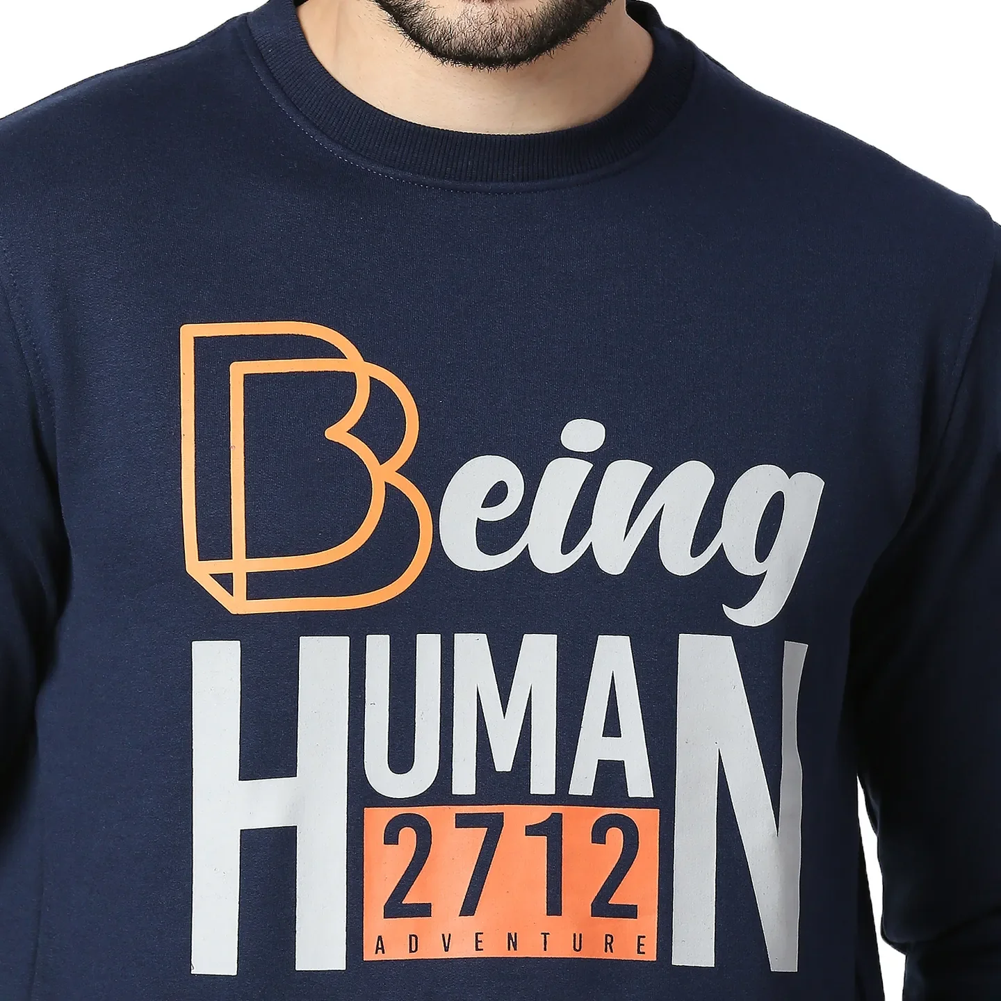 Blue Regular Fit Round Neck Long Sleeves Cotton Men's Sweatshirt by Being Human Clothing - Image 4