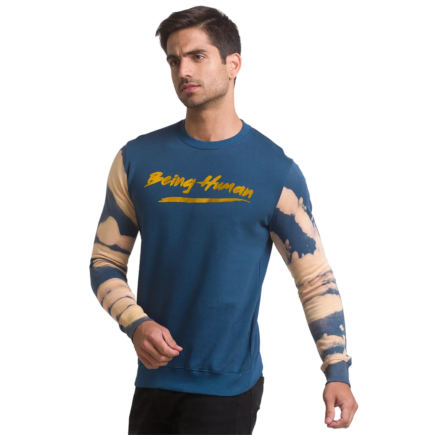 Blue Regular Fit Round Neck Long Sleeves Cotton Men's Sweatshirt by Being Human Clothing - Image 4