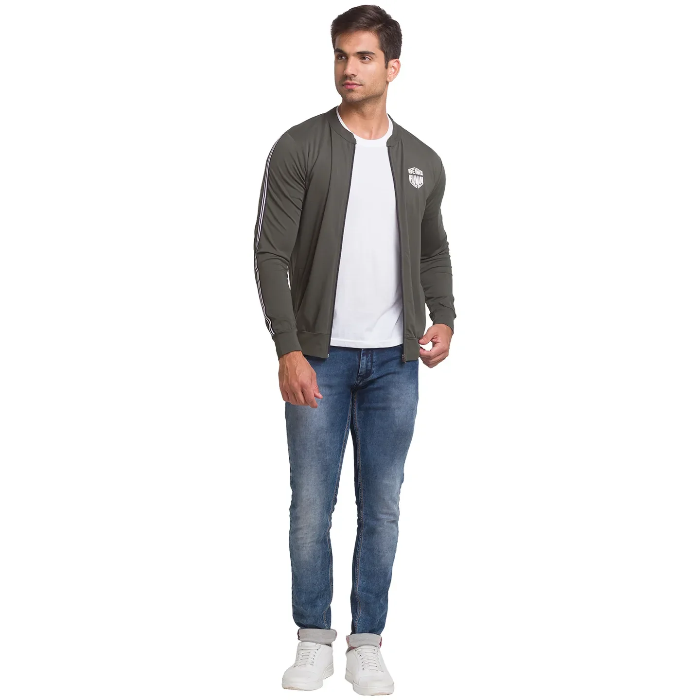 Olive Regular Fit Round Neck Long Sleeves Rayon Men's Sweatshirt by Being Human Clothing - Image 2