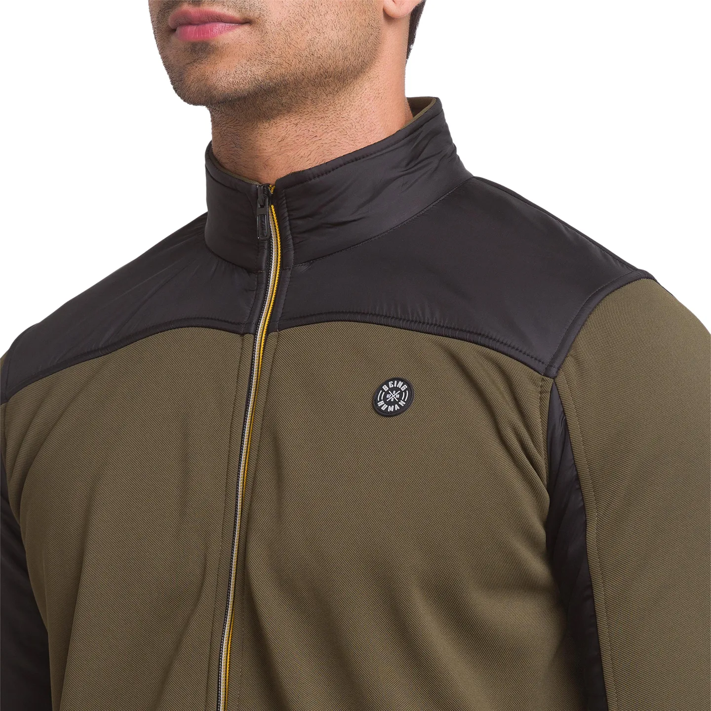 Olive Regular Fit Round Neck Long Sleeves Cotton Men's Sweatshirt by Being Human Clothing - Image 4