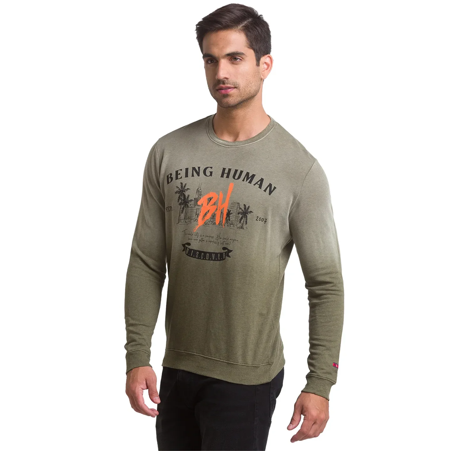 Olive Regular Fit Men's Sweatshirt by Being Human Clothing - Image 4