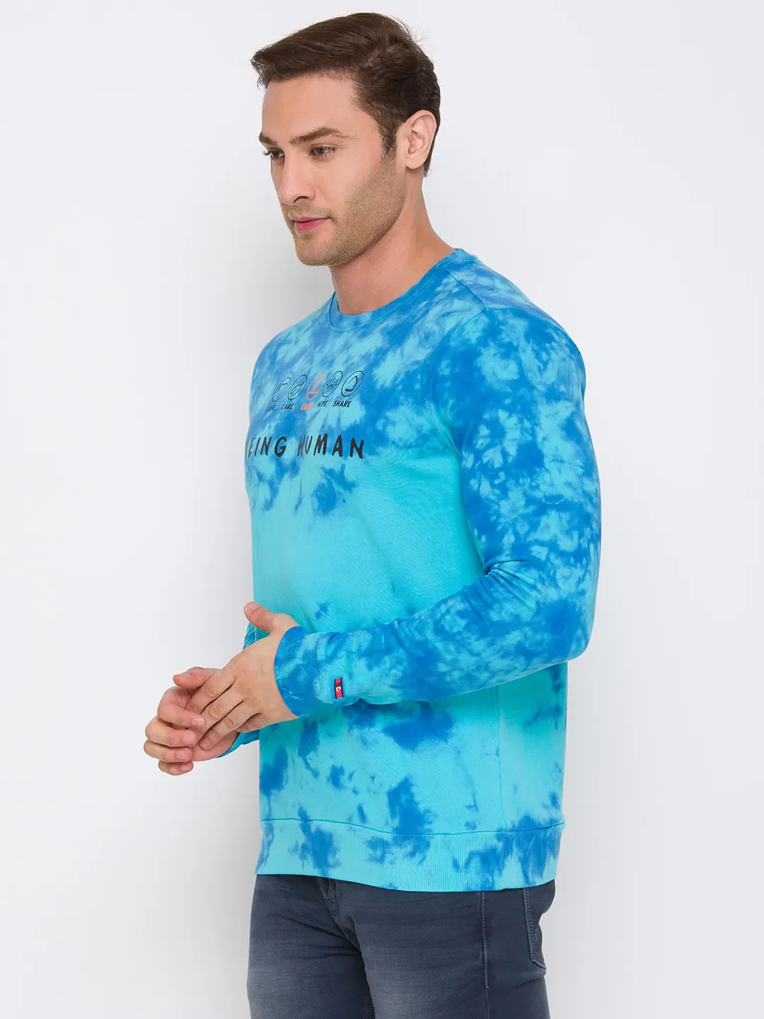 Blue Regular Fit Round Neck Long Sleeves Cotton Men's Sweatshirt by Being Human Clothing - Image 2