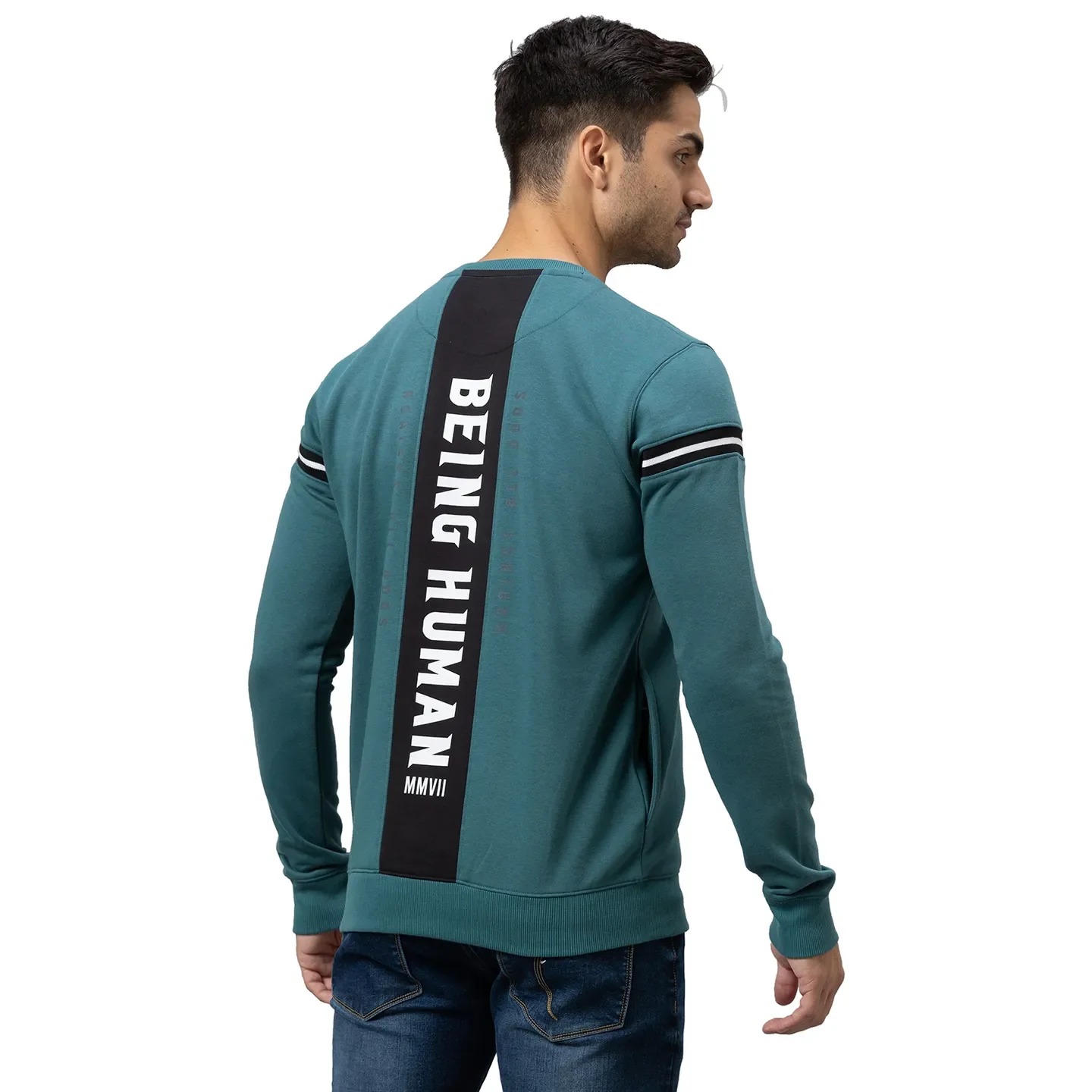 Green Regular Fit Round Neck Long Sleeves Cotton Men's Sweatshirt by Being Human Clothing - Image 3