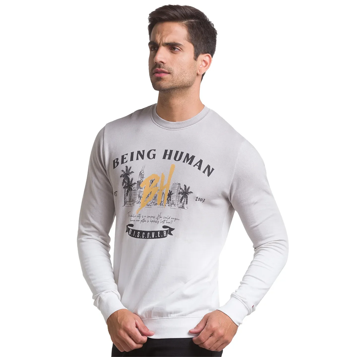 White Regular Fit Men's Sweatshirt by Being Human Clothing - Image 4
