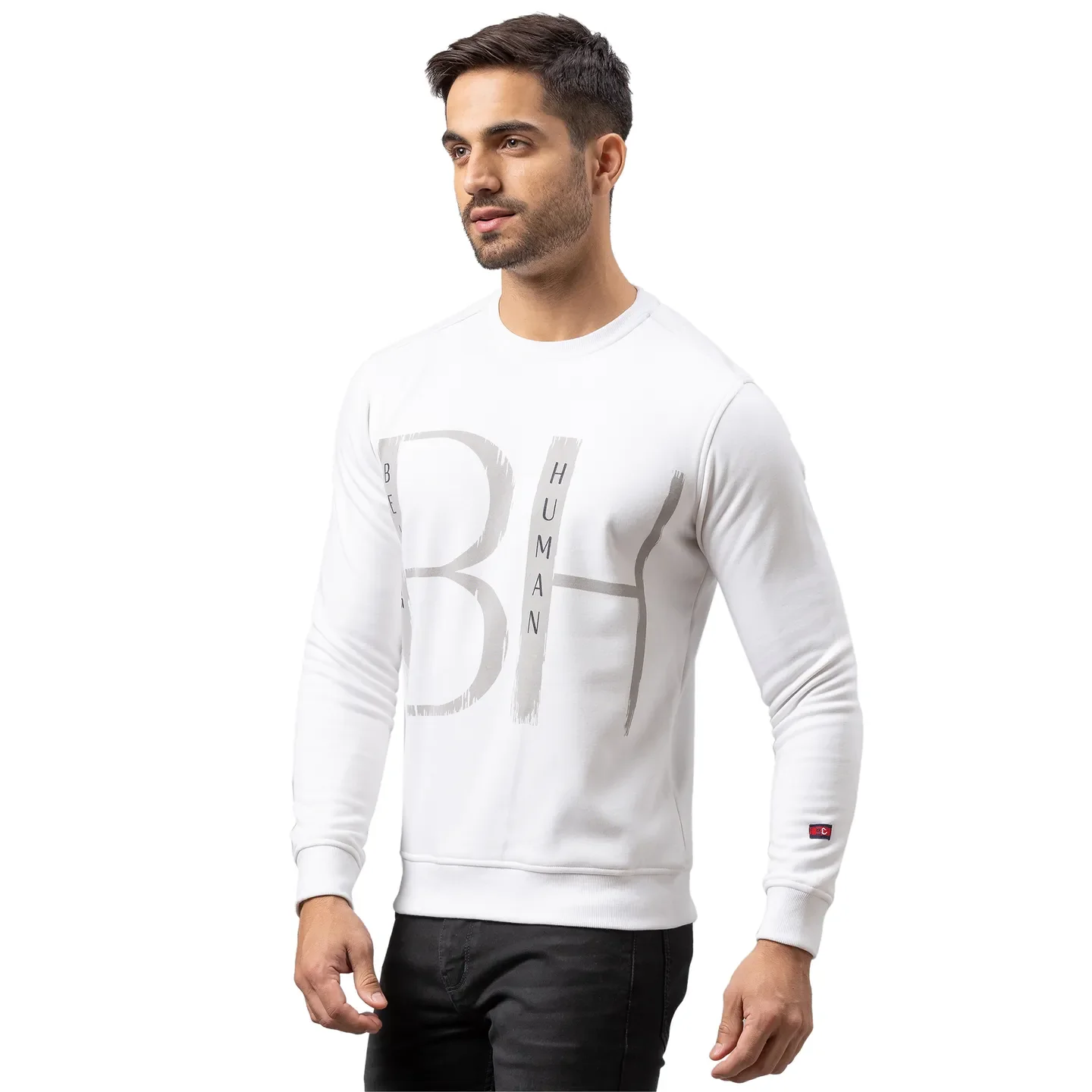 White Regular Fit Round Neck Long Sleeves Cotton Men's Sweatshirt by Being Human Clothing - Image 4