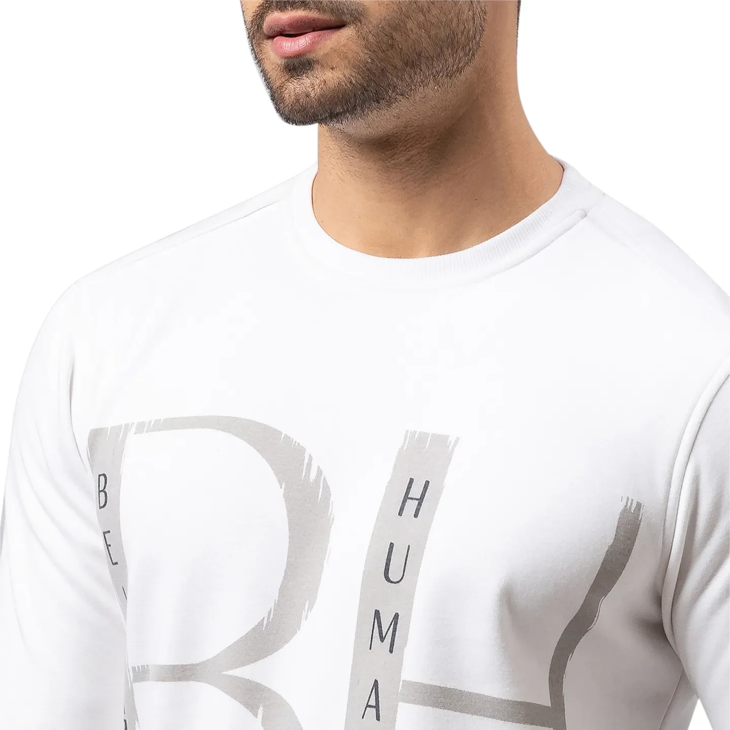 White Regular Fit Round Neck Long Sleeves Cotton Men's Sweatshirt by Being Human Clothing - Image 5