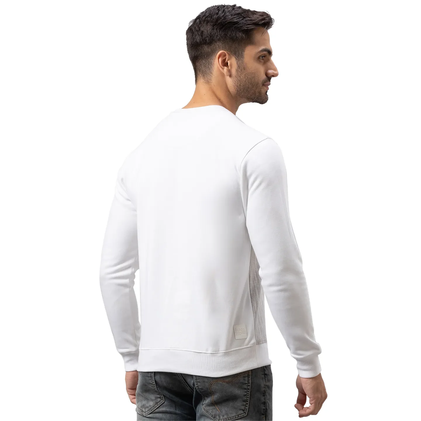 White Regular Fit Round Neck Long Sleeves Cotton Men's Sweatshirt by Being Human Clothing - Image 3