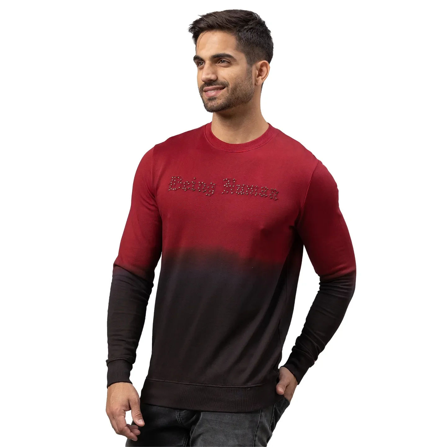 Red Regular Fit Round Neck Long Sleeves Cotton Men's Sweatshirt by Being Human Clothing - Image 4
