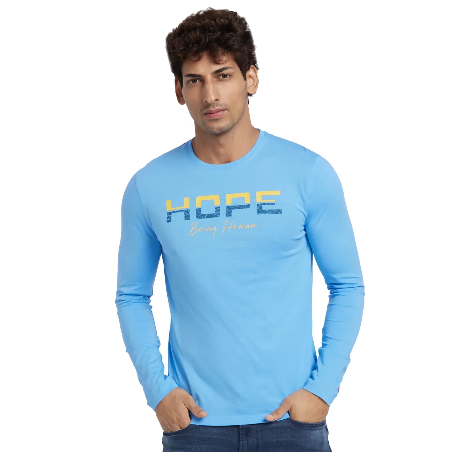 Blue Regular Fit Round Neck Men's T-Shirt by Being Human Clothing