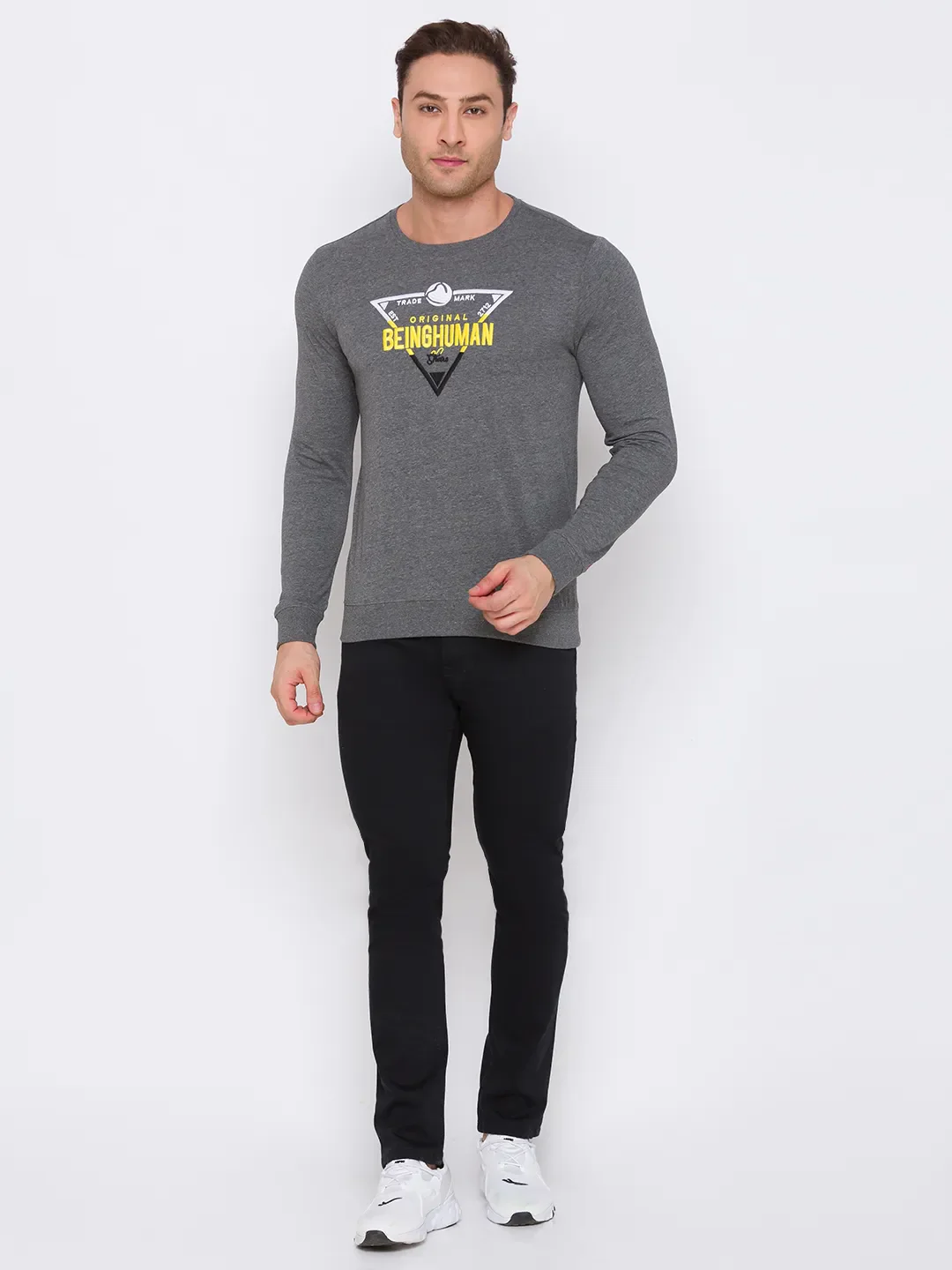 Grey Regular Fit Men's Long Sleeves T-Shirt by Being Human Clothing - Image 2
