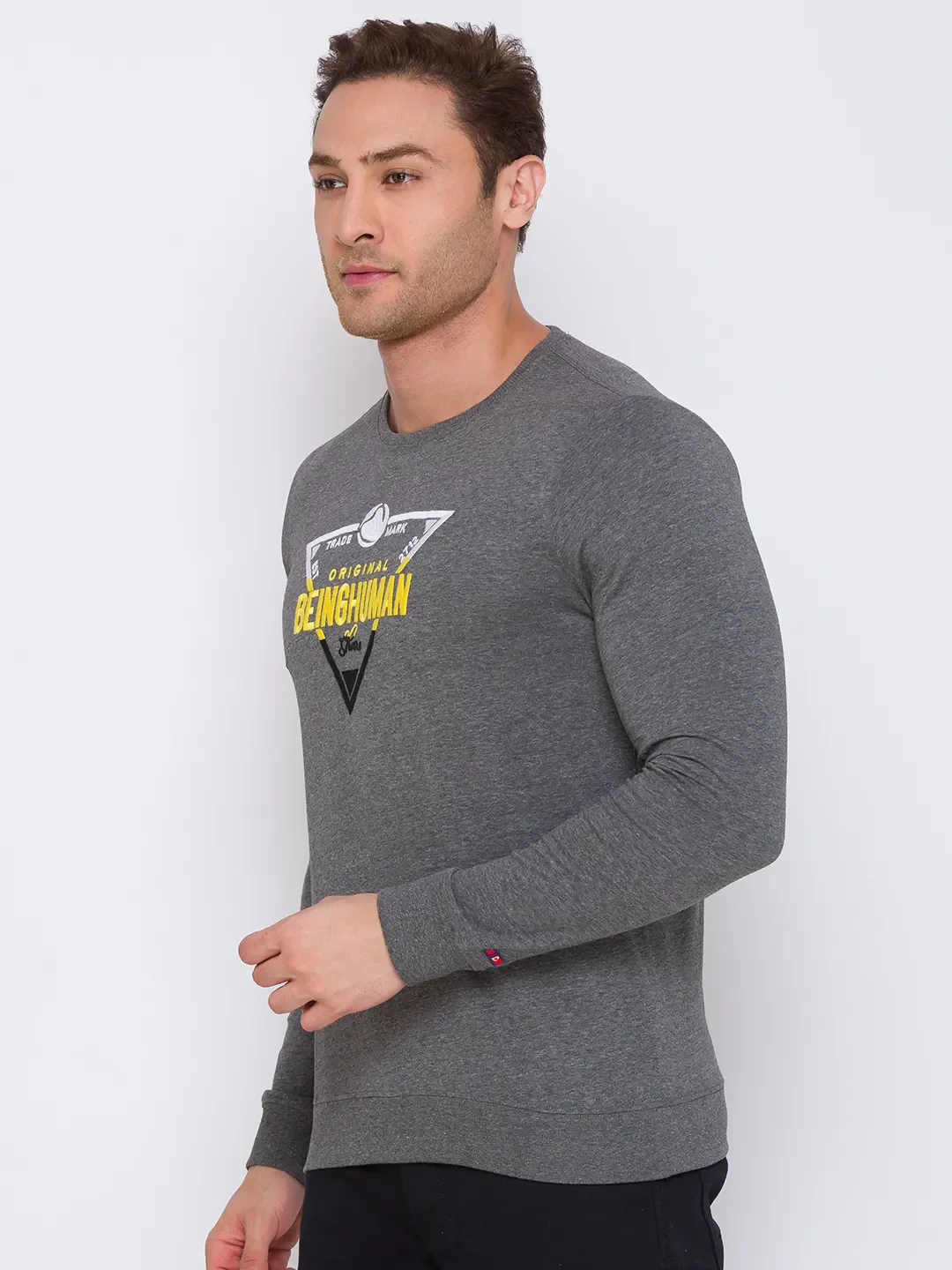 Grey Regular Fit Men's Long Sleeves T-Shirt by Being Human Clothing - Image 4